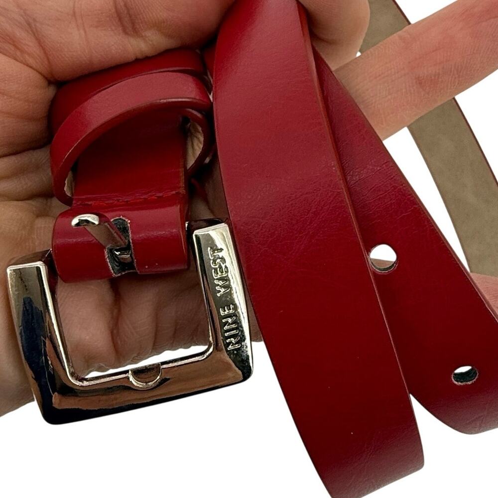 Nine West Red Genuine Leather Belt Silver Buckle Womens Small